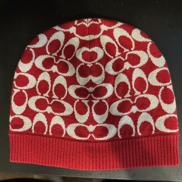 Coach Accessories - Coach Signature Authentic Women's Red & Silver Metallic Beanie Hat